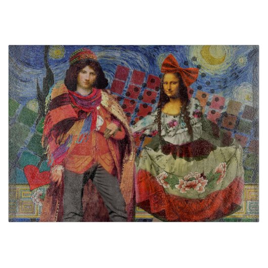 Mona Lisa Romantisch Grappig Kleurrijk Kunstwerk Snijplank (Voorkant)