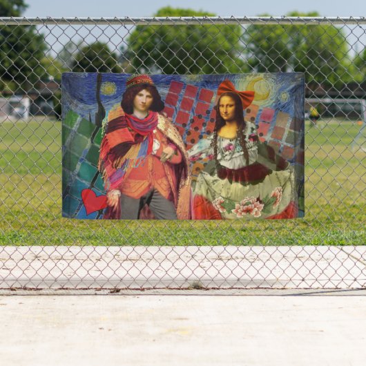 Mona Lisa Romantisch Grappig Kleurrijk Kunstwerk Spandoek (Insitu)