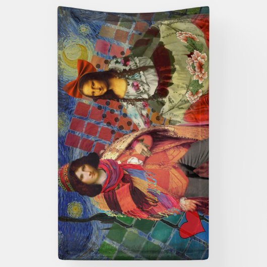 Mona Lisa Romantisch Grappig Kleurrijk Kunstwerk Spandoek (Verticaal)