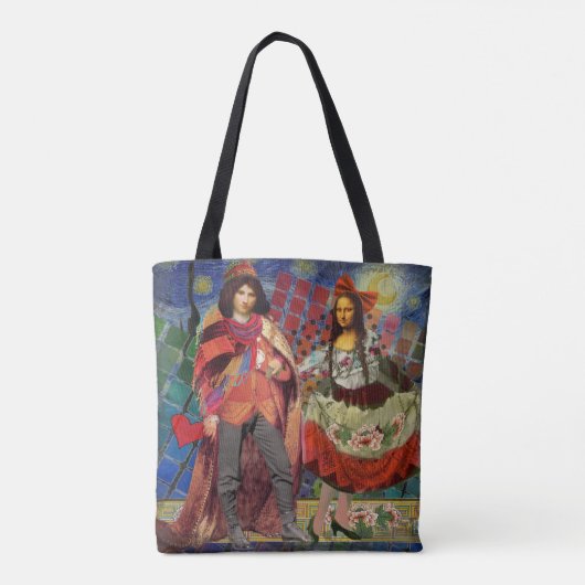 Mona Lisa Romantisch Grappig Kleurrijk Kunstwerk Tote Bag (Achterkant)