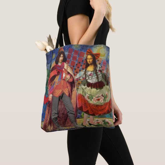 Mona Lisa Romantisch Grappig Kleurrijk Kunstwerk Tote Bag (Dichtbij)