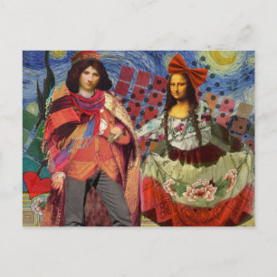 Mona Lisa Romantische Grappige Kleurrijke Kunst Briefkaart