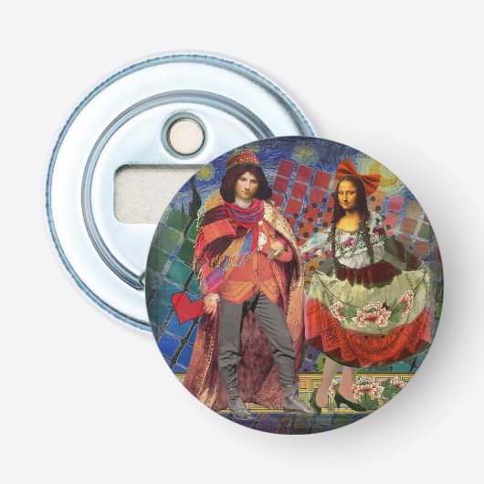Mona Lisa Romantische Grappige Kleurrijke Kunst Button Flesopener (Voorkant)