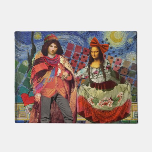 Mona Lisa Romantische Grappige Kleurrijke Kunst Deurmat (Voorkant)