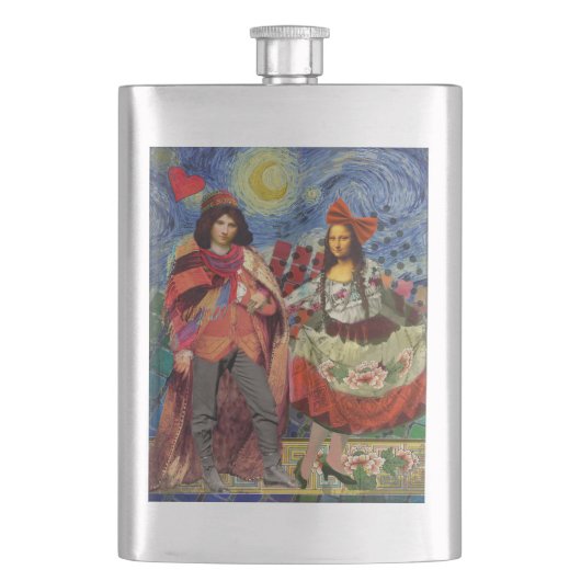 Mona Lisa Romantische Grappige Kleurrijke Kunst Heupfles (Voorkant)