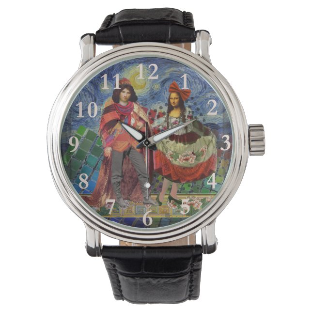 Mona Lisa Romantische Grappige Kleurrijke Kunst Horloge (Voorkant)