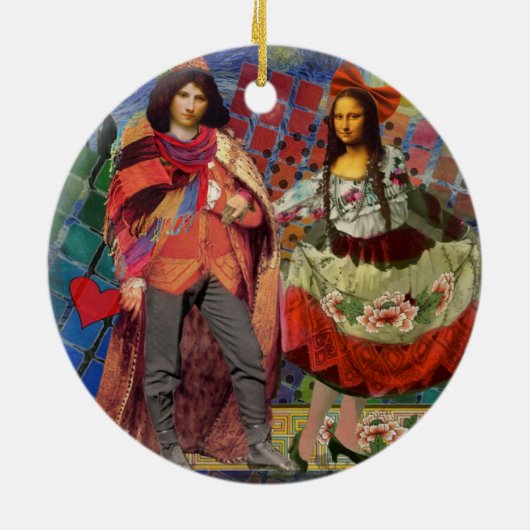 Mona Lisa Romantische Grappige Kleurrijke Kunst Keramisch Ornament (Achterkant)