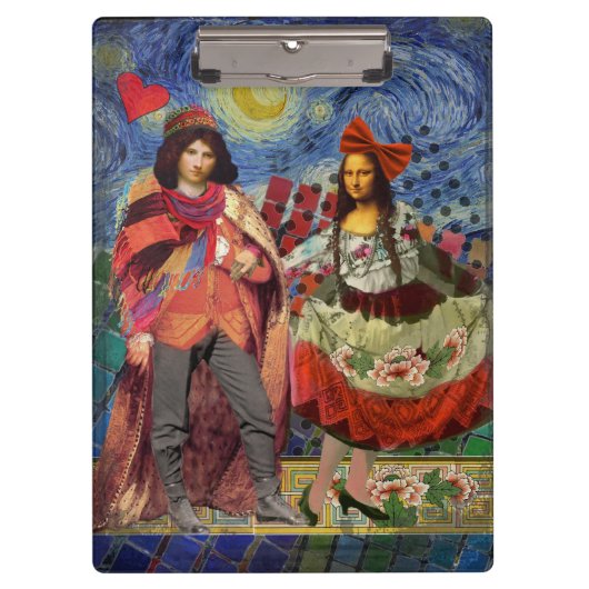 Mona Lisa Romantische Grappige Kleurrijke Kunst Klembord (Voorkant)