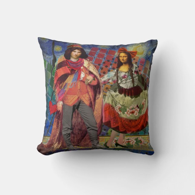 Mona Lisa Romantische Grappige Kleurrijke Kunst Kussen (Voorkant)