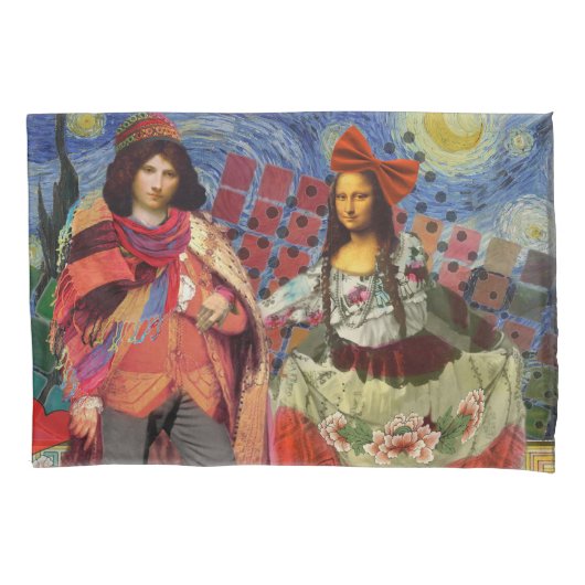 Mona Lisa Romantische Grappige Kleurrijke Kunst Kussensloop (Voorkant)