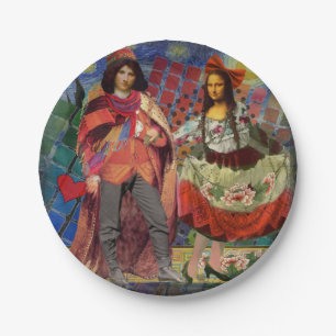 Mona Lisa Romantische Grappige Kleurrijke Kunst Papieren Bordje