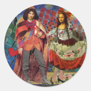 Mona Lisa Romantische Grappige Kleurrijke Kunst Ronde Sticker