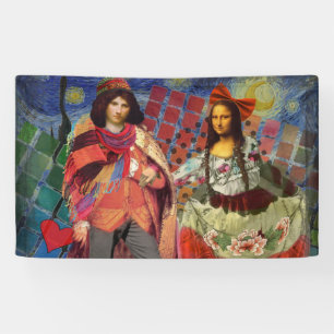 Mona Lisa Romantische Grappige Kleurrijke Kunst Spandoek