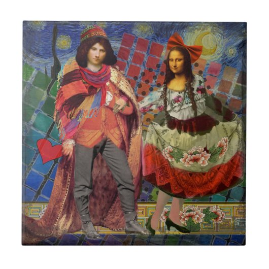 Mona Lisa Romantische Grappige Kleurrijke Kunst Tegeltje (Voorkant)