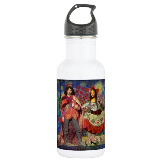 Mona Lisa Romantische Grappige Kleurrijke Kunst Waterfles (Voorkant)
