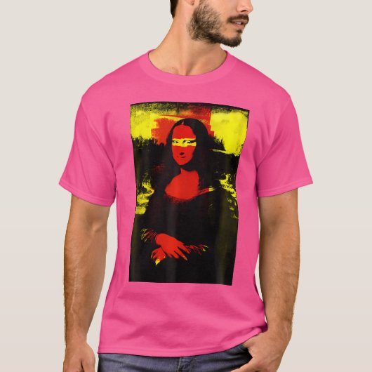 Mona Lisa Rood Geel Moderne Kunst Punk Leonardo Da T-shirt (Voorkant)