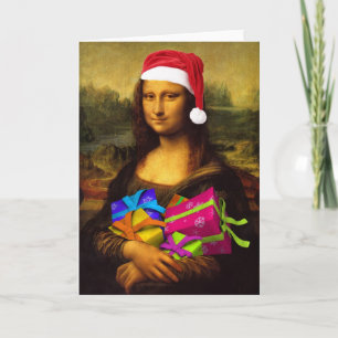 Mona Lisa Santa Claus Feestdagen Kaart