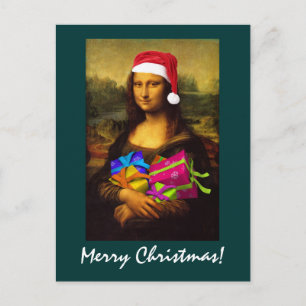 Mona Lisa Santa Claus Feestdagenkaart