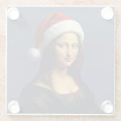 Mona Lisa Santa Hat Christmas Holiday Cut Out Glazen Onderzetter (Achterkant)