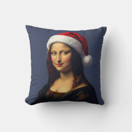 Mona Lisa Santa Hat Christmas Holiday Cut Out Kussen