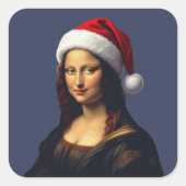 Mona Lisa Santa Hat Christmas Holiday Cut Out Vierkante Sticker (Voorkant)