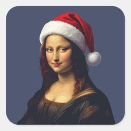 Mona Lisa Santa Hat Christmas Holiday Cut Out Vierkante Sticker