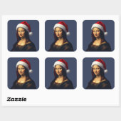 Mona Lisa Santa Hat Christmas Holiday Cut Out Vierkante Sticker (Vel)