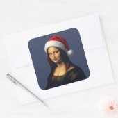 Mona Lisa Santa Hat Christmas Holiday Cut Out Vierkante Sticker (Envelop)