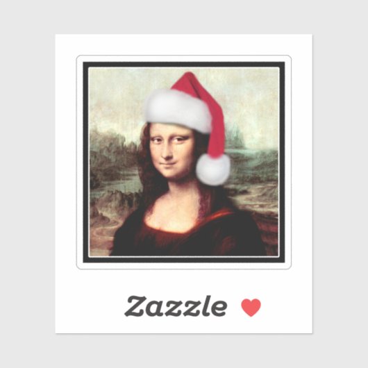 Mona Lisa Santa Hat Christmas Sticker (Vel)