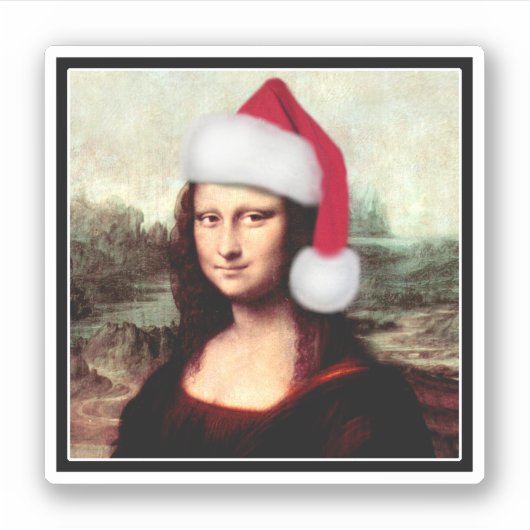 Mona Lisa Santa Hat Christmas Sticker (Voorkant)