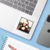 Mona Lisa Santa Hat Christmas Sticker (Laptop met iPhone)