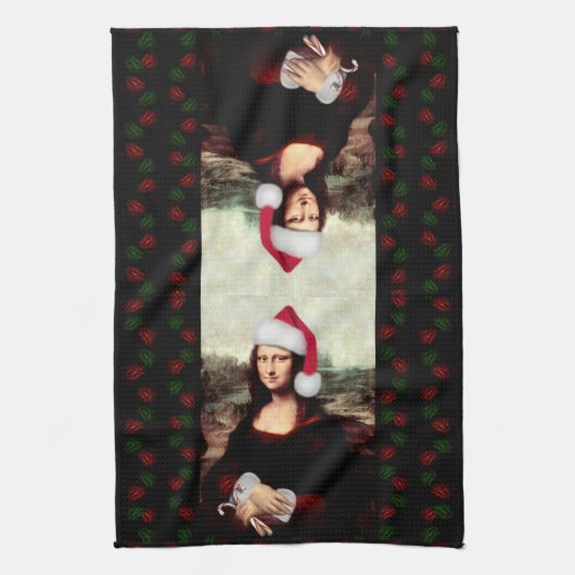 Mona Lisa Santa Hat Christmas Theedoek (Verticaal)