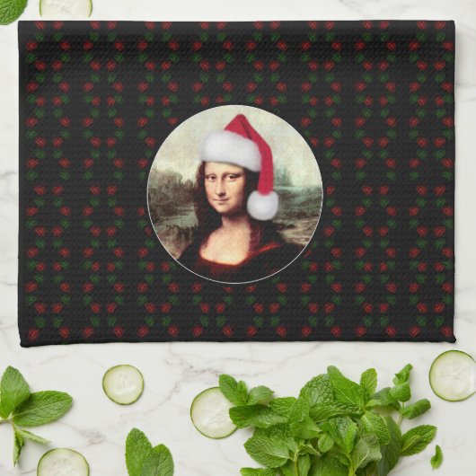 Mona Lisa Santa Hat Christmas Theedoek (Gevouwen)