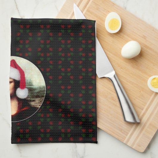 Mona Lisa Santa Hat Christmas Theedoek (Quarter Fold)