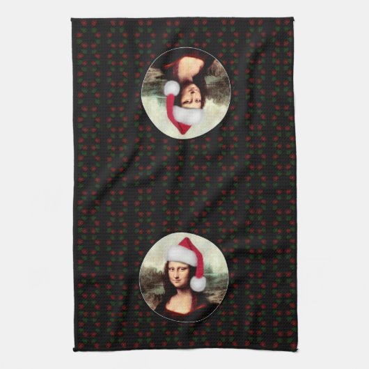 Mona Lisa Santa Hat Christmas Theedoek (Verticaal)
