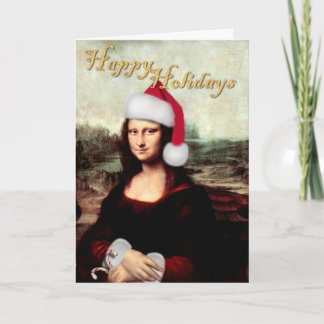 Mona Lisa Santa Hat Kerstmis Feestdagen Kaart
