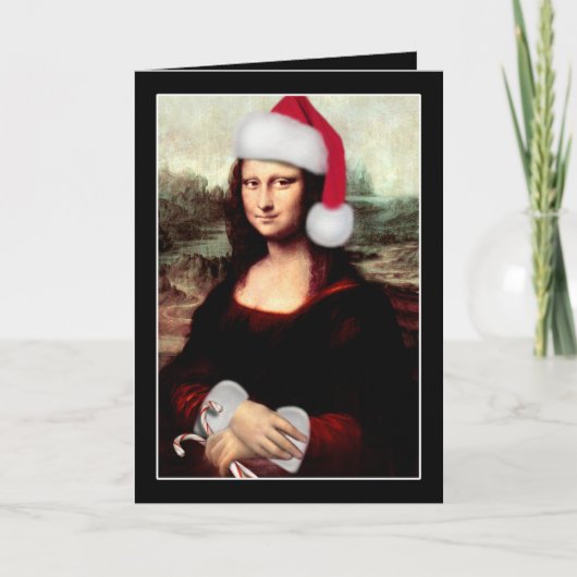Mona Lisa Santa Hat Kerstmis Feestdagen Kaart (Voorkant)