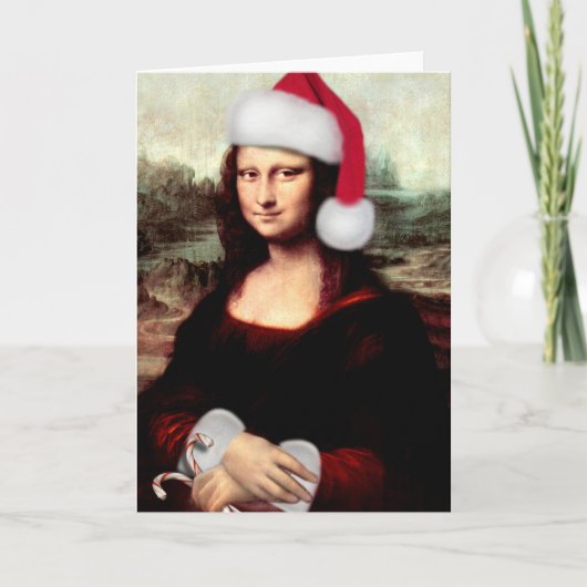 Mona Lisa Santa Hat Kerstmis Feestdagen Kaart (Voorkant)