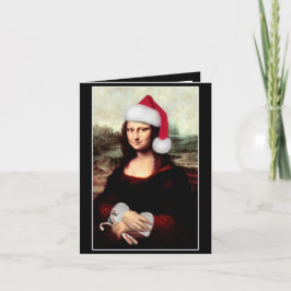 Mona Lisa Santa Hat Kerstmis Feestdagen Kaart