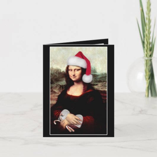 Mona Lisa Santa Hat Kerstmis Feestdagen Kaart (Voorkant)