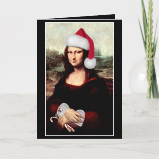 Mona Lisa Santa Hat Kerstmis Feestdagen Kaart (Voorkant)
