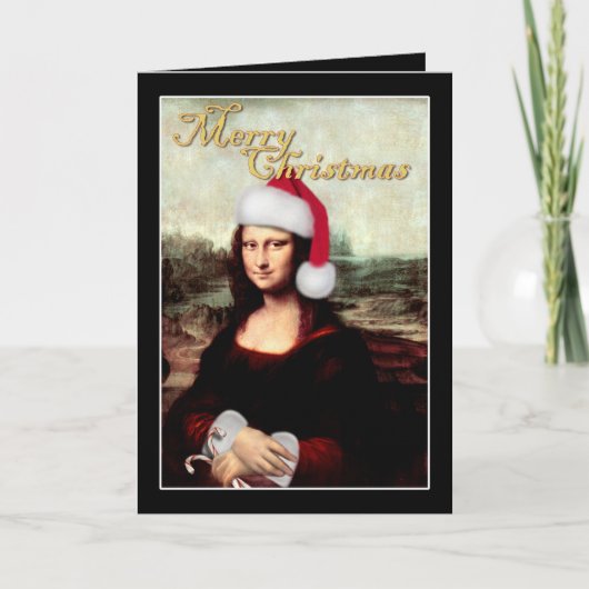 Mona Lisa Santa Hat Kerstmis Feestdagen Kaart (Voorkant)