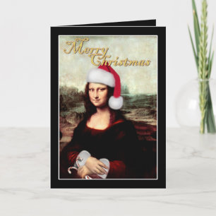 Mona Lisa Santa Hat Kerstmis Feestdagen Kaart