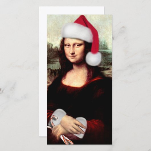 Mona Lisa Santa Hat Kerstmis Feestdagenkaart (Voorkant / Achterkant)
