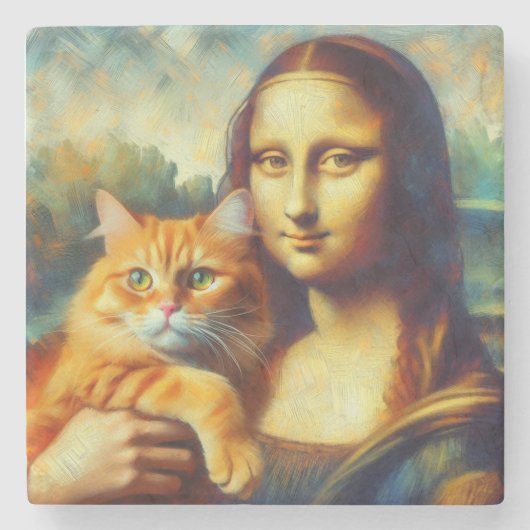 Mona Lisa schilderij La Gioconda met Cat Stenen Onderzetter (Voorkant)