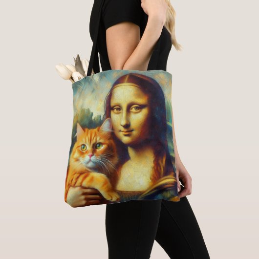 Mona Lisa schilderij La Gioconda met Cat Tote Bag (Dichtbij)