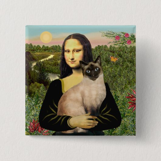Mona Lisa - Seal Point Siamese kat Vierkante Button 5,1 Cm (Voorkant)
