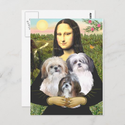 Mona Lisa - Shih Tzus (drie) Briefkaart (Voorkant / Achterkant)