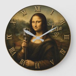 Mona Lisa Singer Funny Vintage Microphone Grote Klok