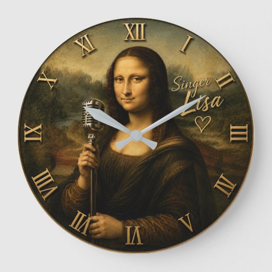 Mona Lisa Singer Funny Vintage Microphone Grote Klok (Voorkant)
